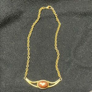 Source Unknown Gold and Brown Necklace with Artistic Centerpiece
